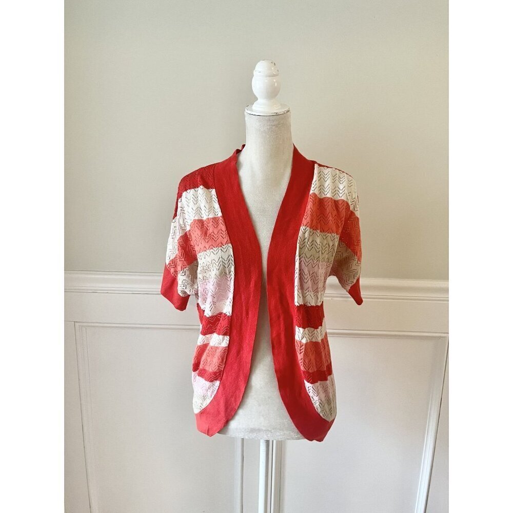 Outback Red XS Red Orange Pink Tan Crochet Knit Cardigan